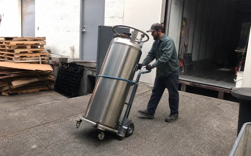 Bulk gas dewar delivered to a Portland commercial facility
