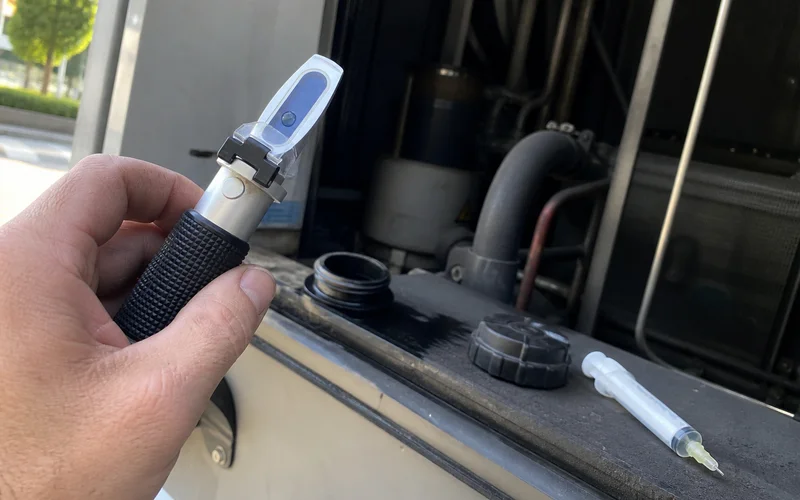 Refractometer reading taken from a glycol chiller reservoir